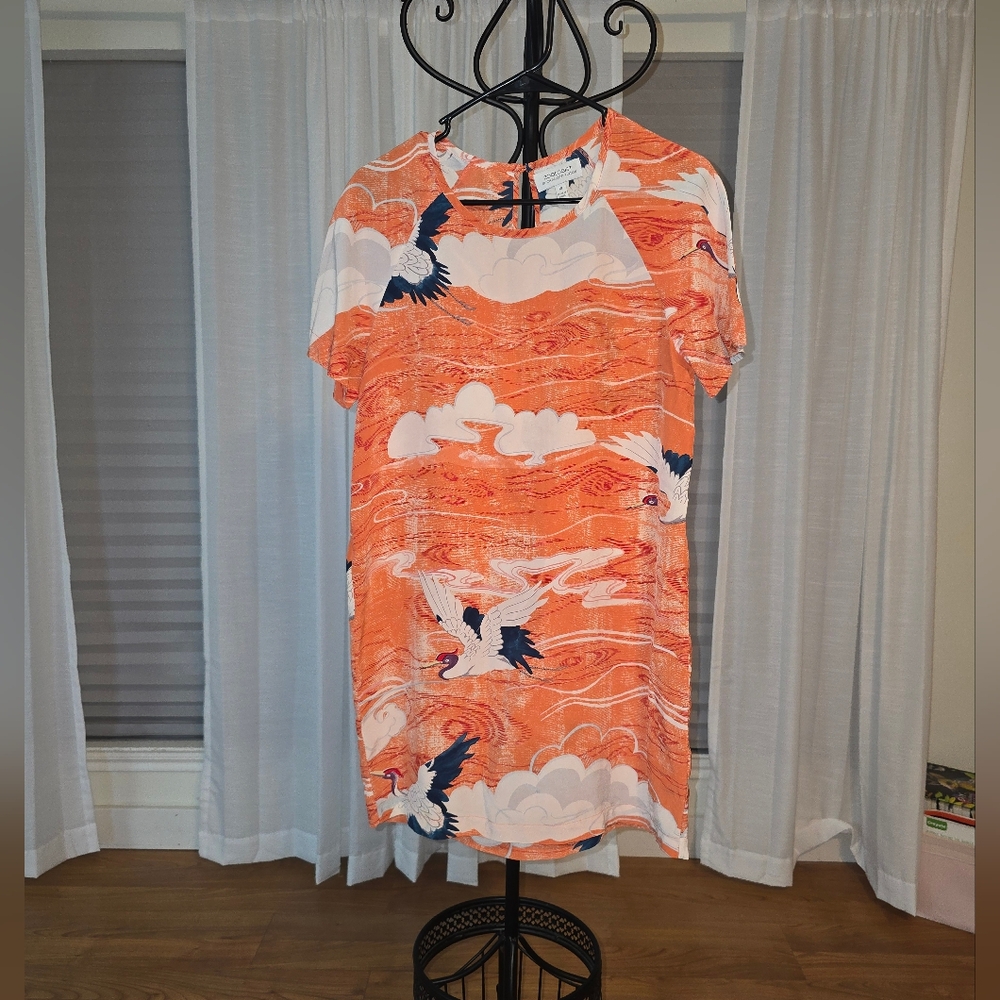 Zoologist Vibrant Orange Bird Print Mini Dress Sz 10